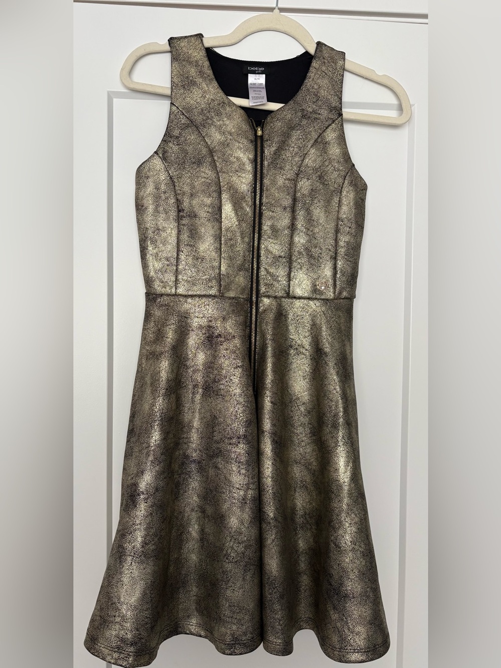 bebe girls Girls XL (16) Gold/Black Fit & Flare Sleeveless Knee Zip Front Dress